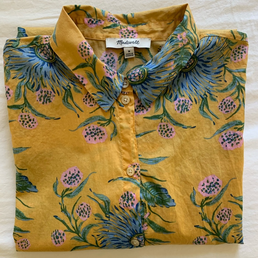 Madewell Painted Blooms Yellow Button Down Shirt
